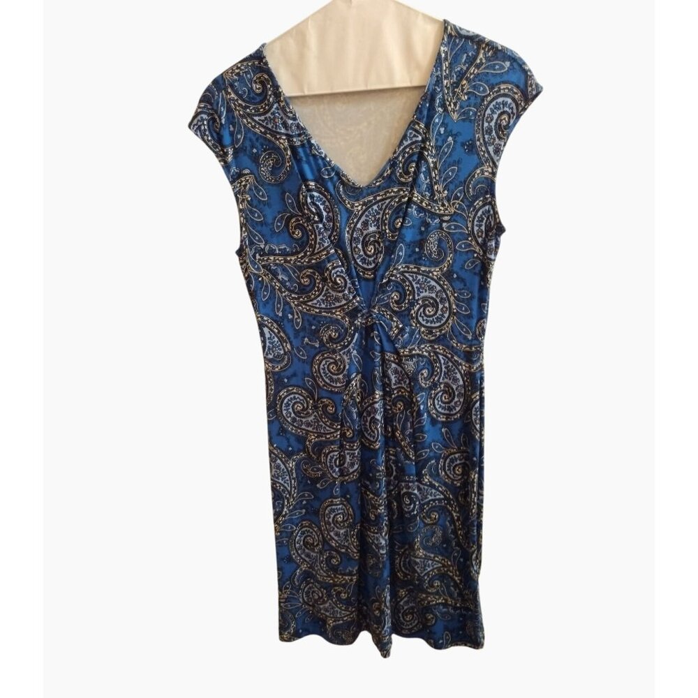 Dana Buchman Womens Paisley Print Cap Sleeve Dress M Blue Rayon Spandex